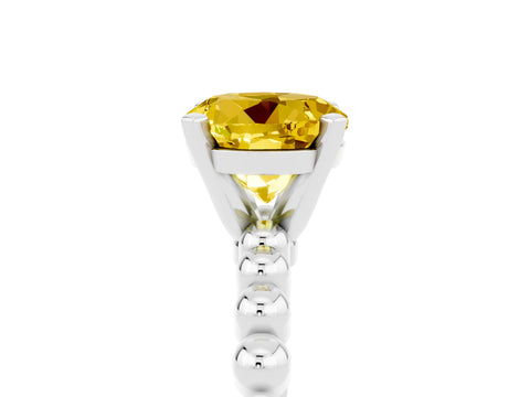 White gold Round Cut Yellow Sapphire Solitaire Ring with Beaded Band and Prong Setting_5