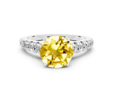 White gold Round Cut Yellow Sapphire Solitaire Ring with Cathedral Setting and Pavé Band_24