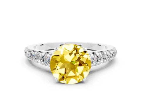 White gold Round Cut Yellow Sapphire Solitaire Ring with Cathedral Setting and Pavé Band_24