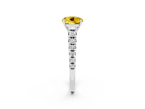 White gold Round Cut Yellow Sapphire Solitaire Ring with Cathedral Setting and Pavé Band_26