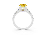 White gold Round Cut Yellow Sapphire Solitaire Ring with Cathedral Setting and Pavé Band_27
