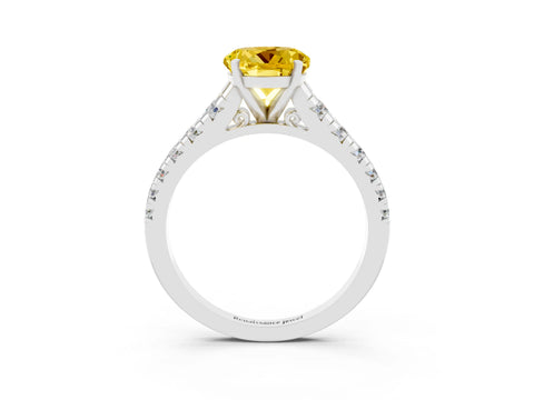 White gold Round Cut Yellow Sapphire Solitaire Ring with Cathedral Setting and Pavé Band_27