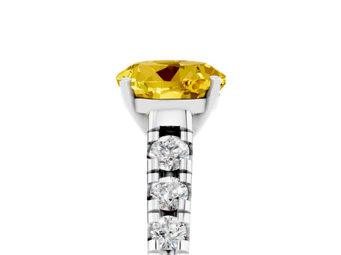 White gold Round Cut Yellow Sapphire Solitaire Ring with Cathedral Setting and Pavé Band_29