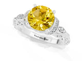 White gold Round Cut Yellow Sapphire Solitaire Ring with Filigree Band and Four-Prong Setting_49