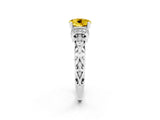 White gold Round Cut Yellow Sapphire Solitaire Ring with Filigree Band and Four-Prong Setting_50