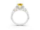 White gold Round Cut Yellow Sapphire Solitaire Ring with Filigree Band and Four-Prong Setting_51