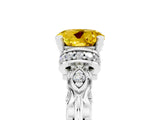 White gold Round Cut Yellow Sapphire Solitaire Ring with Filigree Band and Four-Prong Setting_53