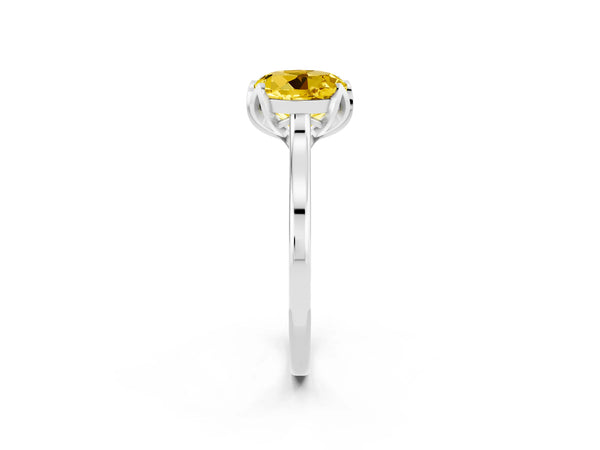 White gold Round Cut Yellow Sapphire Solitaire Ring with Flower Prong Setting and Classic Band
