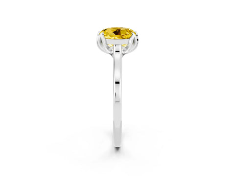 White gold Round Cut Yellow Sapphire Solitaire Ring with Flower Prong Setting and Classic Band_14