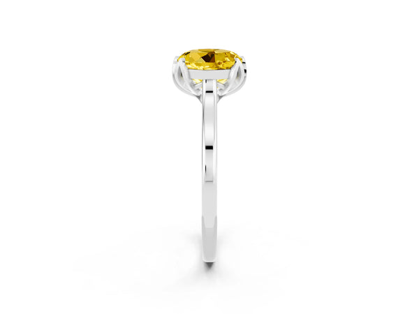 White gold Round Cut Yellow Sapphire Solitaire Ring with Flower Prong Setting and Classic Band