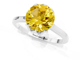 White gold Round Cut Yellow Sapphire Solitaire Ring with Flower Prong Setting and Classic Band_49