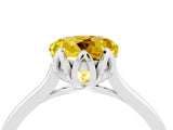 White gold Round Cut Yellow Sapphire Solitaire Ring with Flower Prong Setting and Classic Band_52