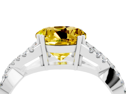 White gold Round Cut Yellow Sapphire Solitaire Ring with Four-Prong Setting and Twisted Pavé Band_16