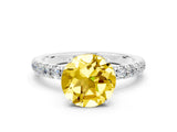 White gold Round Cut Yellow Sapphire Solitaire Ring with Pavé Accents and Four-Prong Setting_24