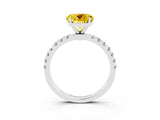 White gold Round Cut Yellow Sapphire Solitaire Ring with Pavé Accents and Four-Prong Setting_27