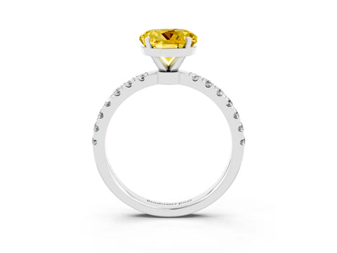 White gold Round Cut Yellow Sapphire Solitaire Ring with Pavé Accents and Four-Prong Setting_27