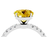 White gold Round Cut Yellow Sapphire Solitaire Ring with Pavé Accents and Four-Prong Setting_28