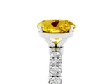 White gold Round Cut Yellow Sapphire Solitaire Ring with Pavé Accents and Four-Prong Setting_29
