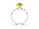 White gold Round Cut Yellow Sapphire Solitaire Ring with Pavé Band and Four-Prong Setting_63