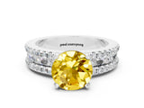 White gold Round Cut Yellow Sapphire Solitaire Ring with Pavé and Channel Set Band_24