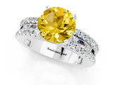 White gold Round Cut Yellow Sapphire Solitaire Ring with Pavé and Channel Set Band_25