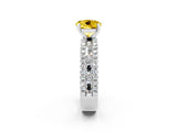 White gold Round Cut Yellow Sapphire Solitaire Ring with Pavé and Channel Set Band_26
