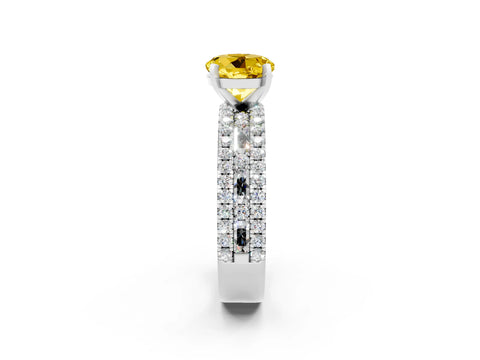 White gold Round Cut Yellow Sapphire Solitaire Ring with Pavé and Channel Set Band_26