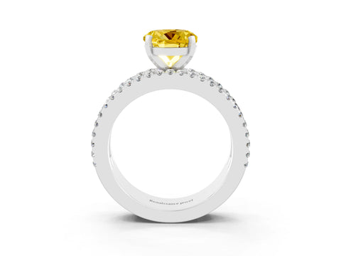White gold Round Cut Yellow Sapphire Solitaire Ring with Pavé and Channel Set Band_27