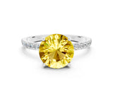 White gold Round Cut Yellow Sapphire Solitaire Ring with Pave Band and Four Prong Setting_12