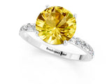 White gold Round Cut Yellow Sapphire Solitaire Ring with Pave Band and Four Prong Setting_13