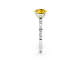 White gold Round Cut Yellow Sapphire Solitaire Ring with Pave Band and Four Prong Setting_14