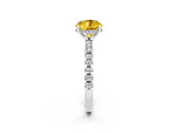 White gold Round Cut Yellow Sapphire Solitaire Ring with Round  Pavé Band and Four-Prong Setting_50