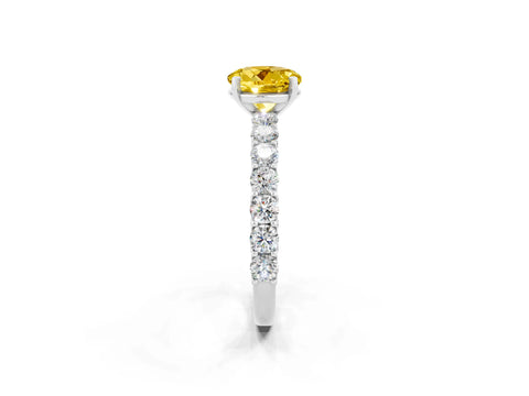 White gold Round Cut Yellow Sapphire Solitaire Ring with Shared Prong Pavé Band and Four-Prong Setting_2