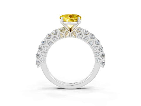 White gold Round Cut Yellow Sapphire Solitaire Ring with Shared Prong Pavé Band and Four-Prong Setting_3