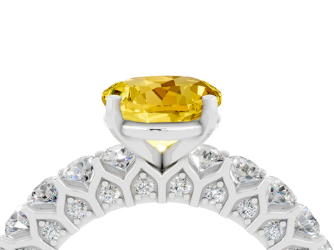 White gold Round Cut Yellow Sapphire Solitaire Ring with Shared Prong Pavé Band and Four-Prong Setting_4