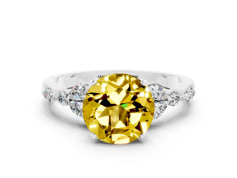 White gold Round Cut Yellow Sapphire Solitaire Ring with Side Stones and Four-Prong Setting_12