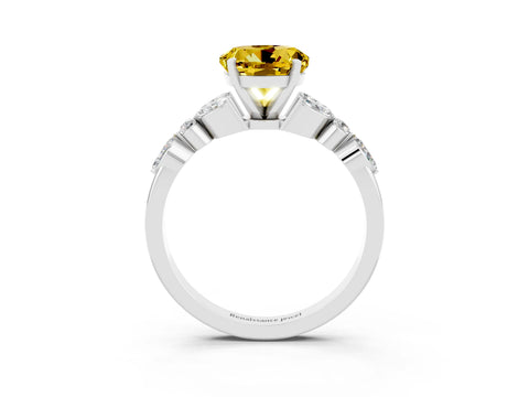 White gold Round Cut Yellow Sapphire Solitaire Ring with Side Stones and Four-Prong Setting_15