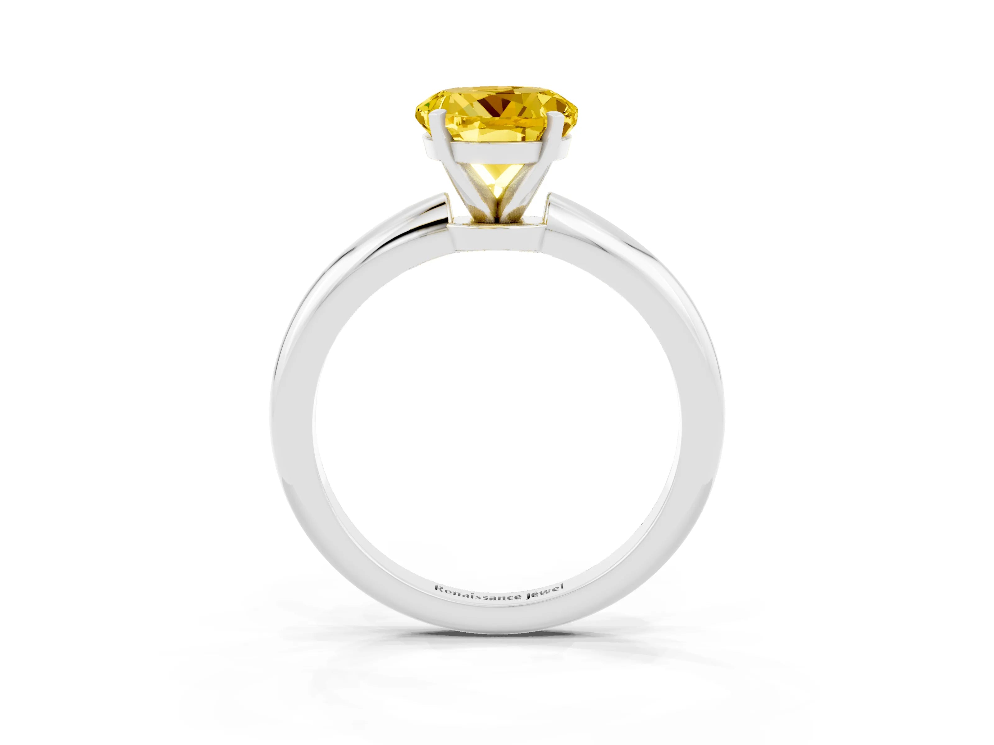 White gold Round Cut Yellow Sapphire Solitaire Ring with Six-Prong Setting and Classic Band_15