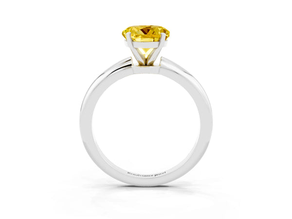White gold Round Cut Yellow Sapphire Solitaire Ring with Six-Prong Setting and Classic Band