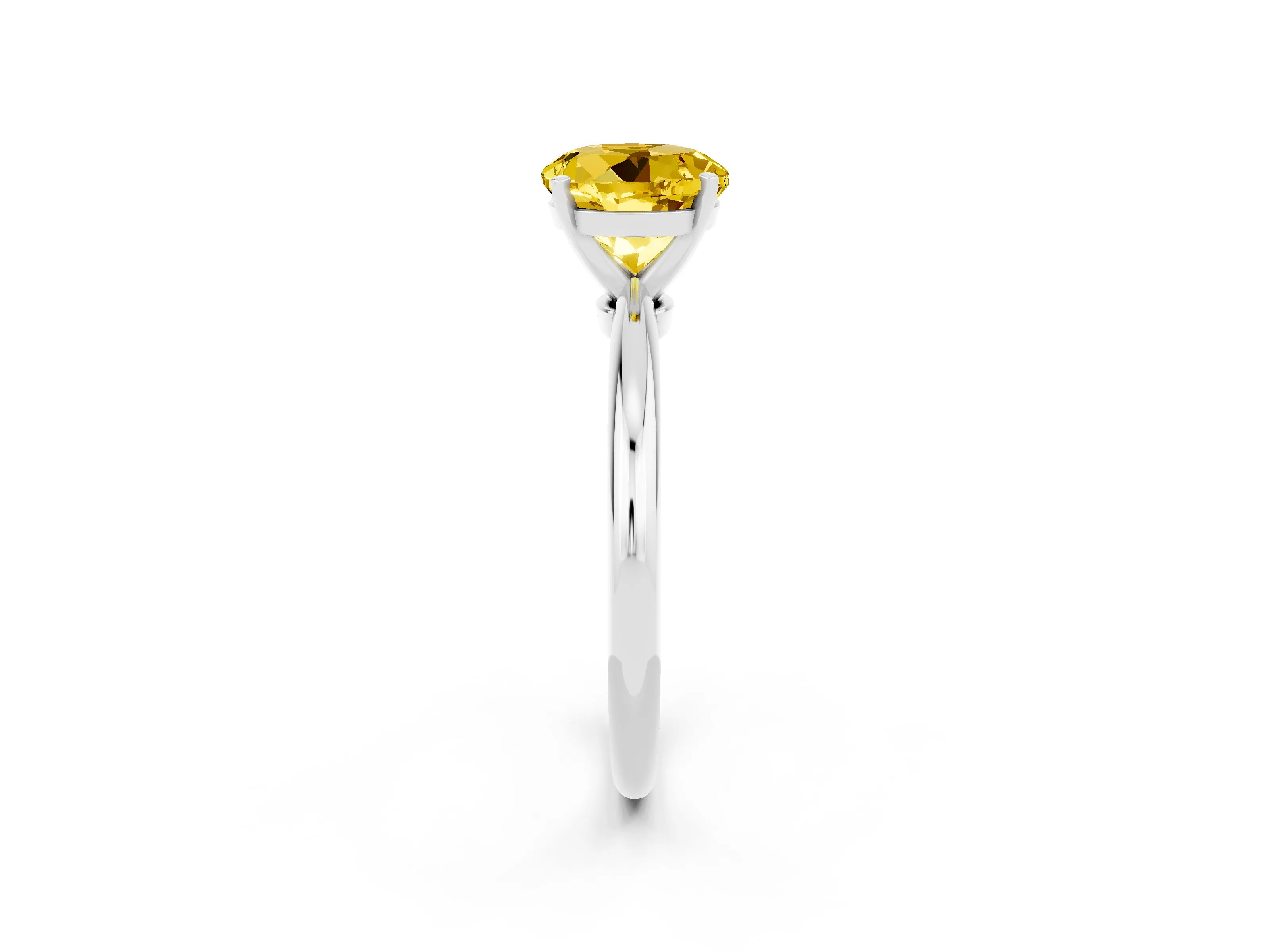 White gold Round Cut Yellow Sapphire Solitaire Ring with Six-Prong Setting and Classic Band_2