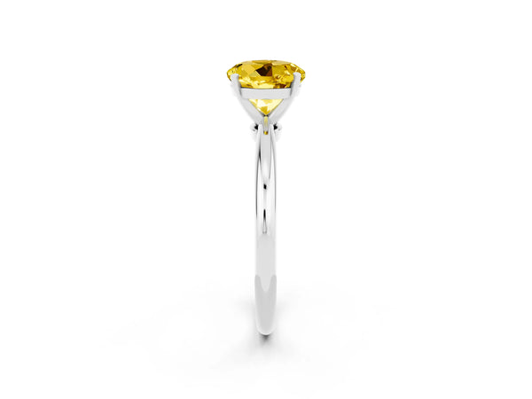 Platinum Round Cut Yellow Sapphire Solitaire Ring with Six-Prong Setting and Classic Band