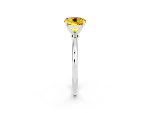 White gold Round Cut Yellow Sapphire Solitaire Ring with Six-Prong Setting and Classic Band_2