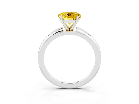 White gold Round Cut Yellow Sapphire Solitaire Ring with Six-Prong Setting and Classic Band_3