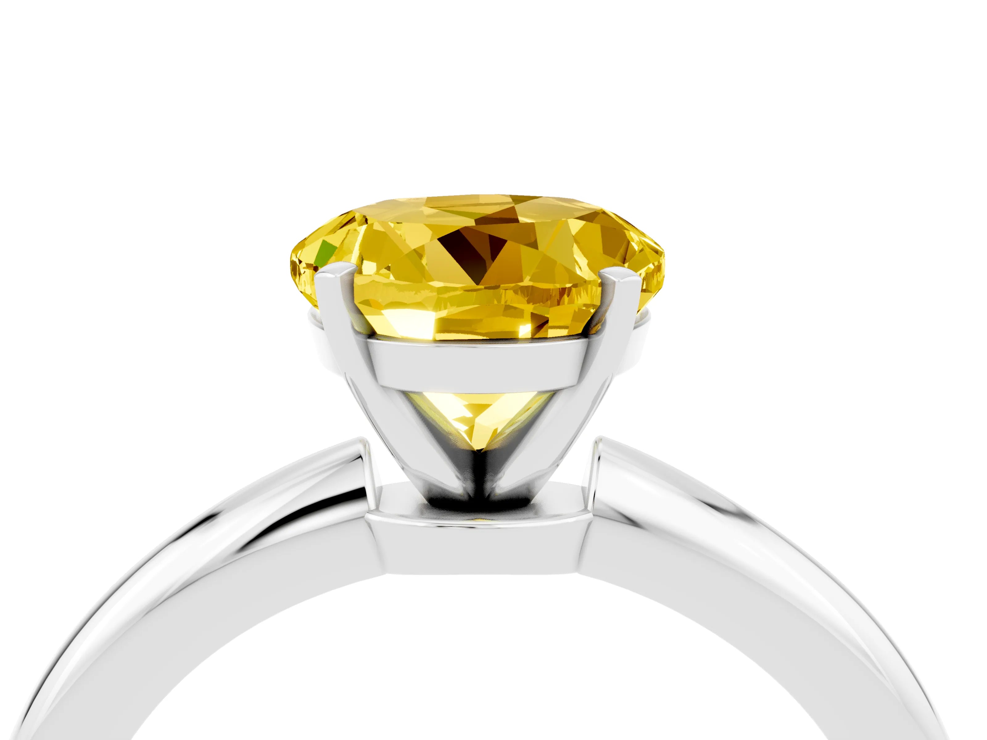 White gold Round Cut Yellow Sapphire Solitaire Ring with Six-Prong Setting and Classic Band_4