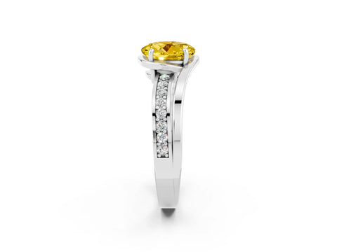 White gold Round Cut Yellow Sapphire Solitaire Ring with Split Shank and Prong Setting_2