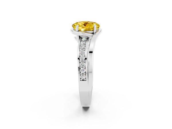 Silver Round Cut Yellow Sapphire Solitaire Ring with Split Shank and Prong Setting