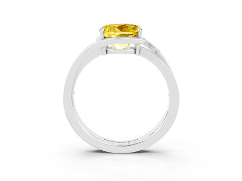 White gold Round Cut Yellow Sapphire Solitaire Ring with Split Shank and Prong Setting_3