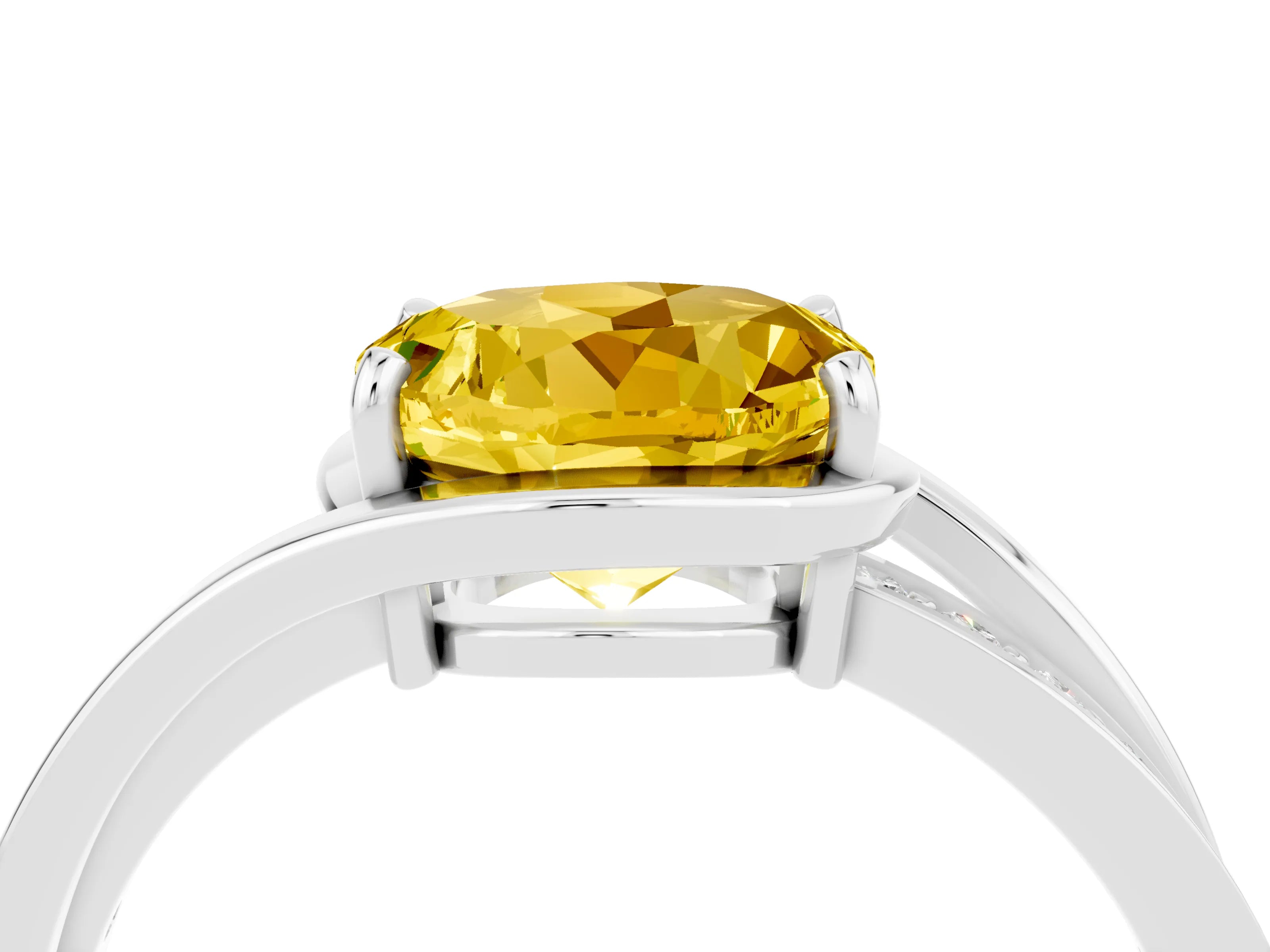 White gold Round Cut Yellow Sapphire Solitaire Ring with Split Shank and Prong Setting_4