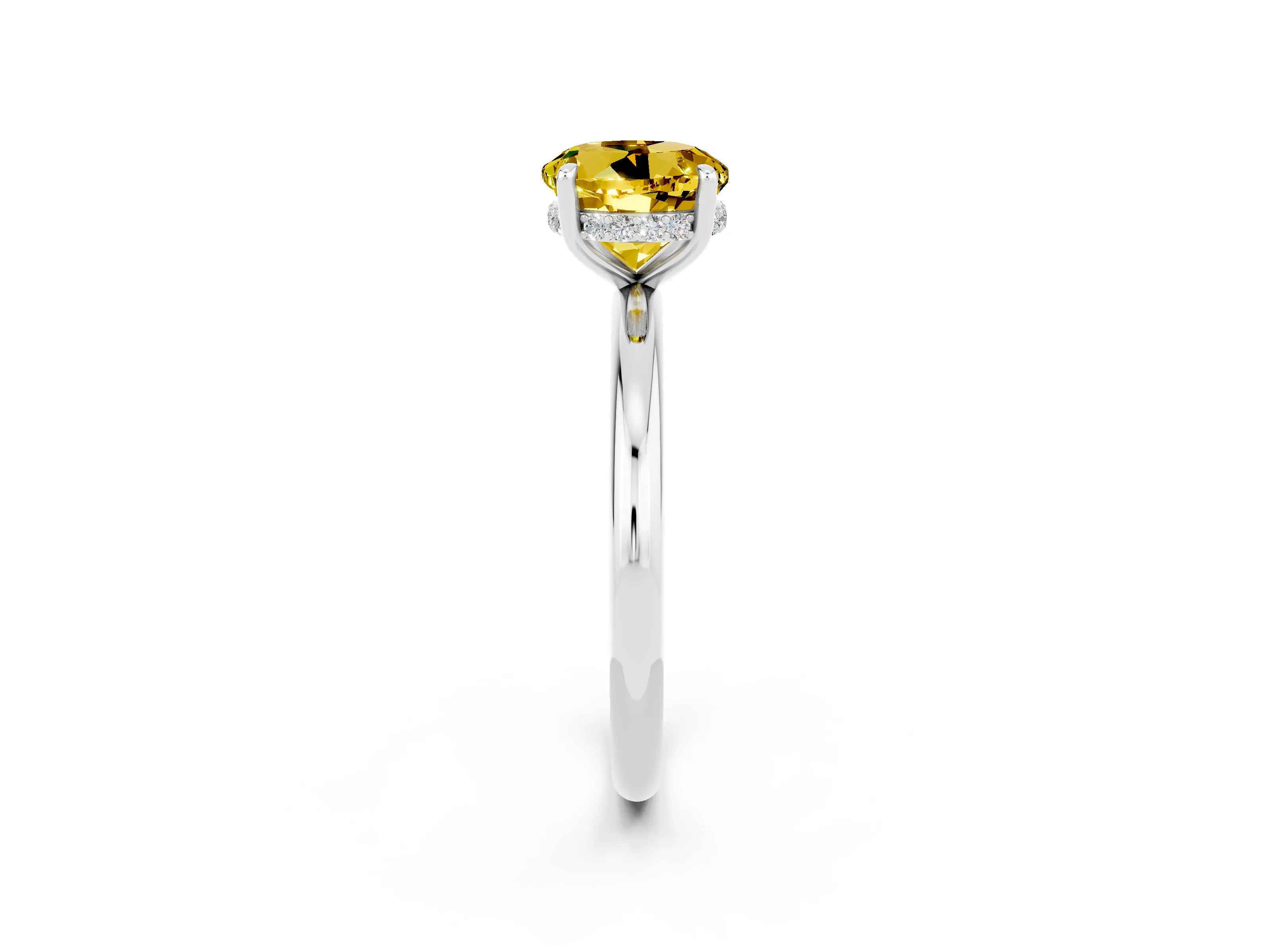 White gold Round Cut Yellow Sapphire Solitaire Ring with Thin Band and Four-Prong Setting_38