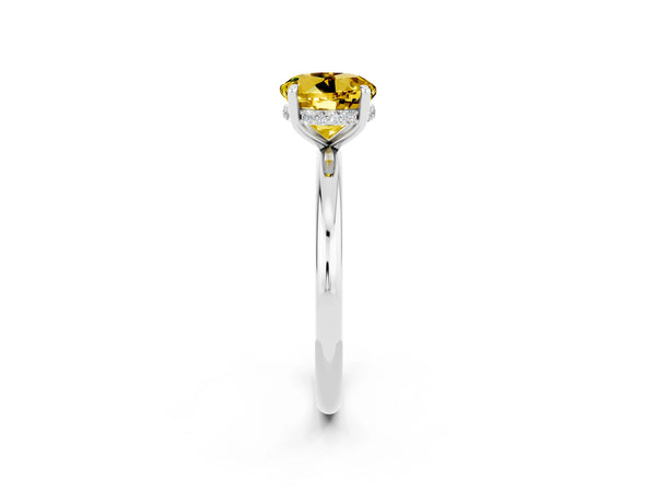 White gold Round Cut Yellow Sapphire Solitaire Ring with Thin Band and Four-Prong Setting